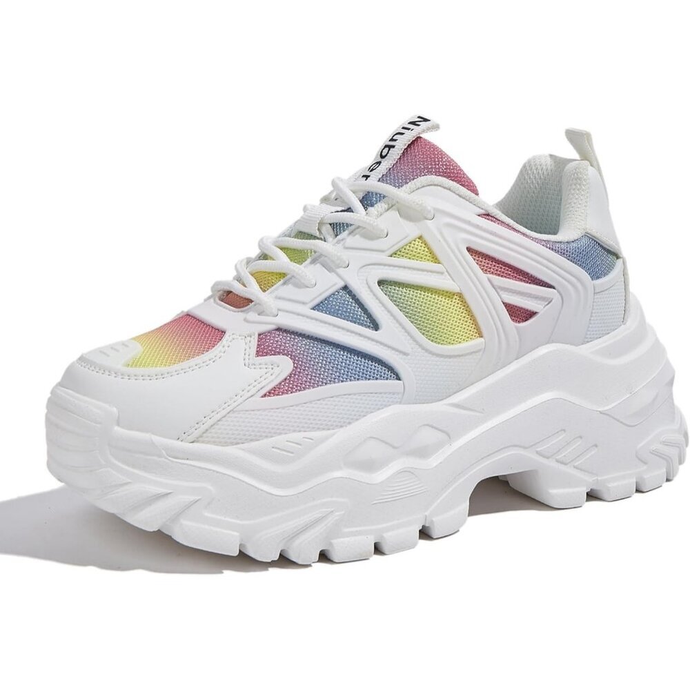 Women Rainbow Casual Tennis Lace Up Chunky Sneakers Shoes